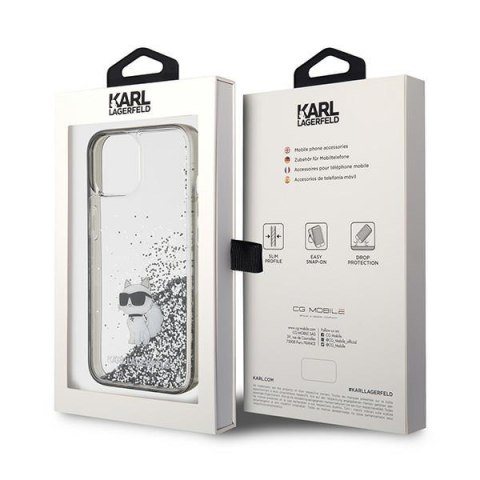 Etui na telefon iPhone 15 Karl Lagerfeld Choupette transparentne glitter