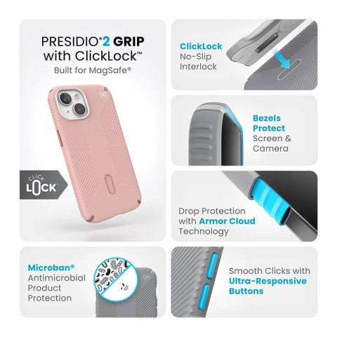 Etui na telefon iPhone 15 Speck Presidio2 Grip MagSafe różowe miedziane