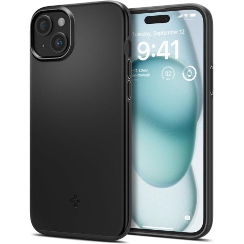 Etui na telefon iPhone 15 Spigen Thin Fit czarne - cienkie i lekkie