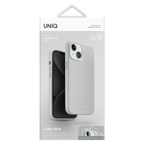 Etui iPhone 15 UNIQ Lino Hue jasnoszary