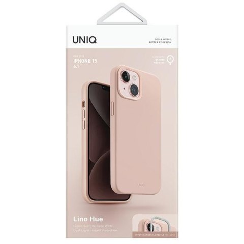 Etui na telefon iPhone 15 UNIQ Lino Hue różowy - stylowe i ochronne