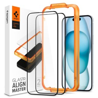 Szkło hartowane iPhone 15 Spigen GLAS.tR AlignMaster FC Black 2 PACK