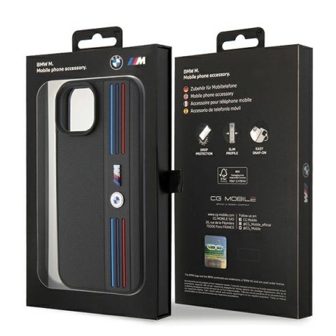 Etui na telefon iPhone 15 BMW czarne Tricolor M Collection