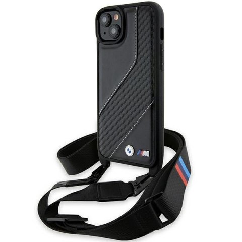 Etui iPhone 15 / 14 / 13 BMW czarne hardcase M Edition Carbon Stripe & Strap