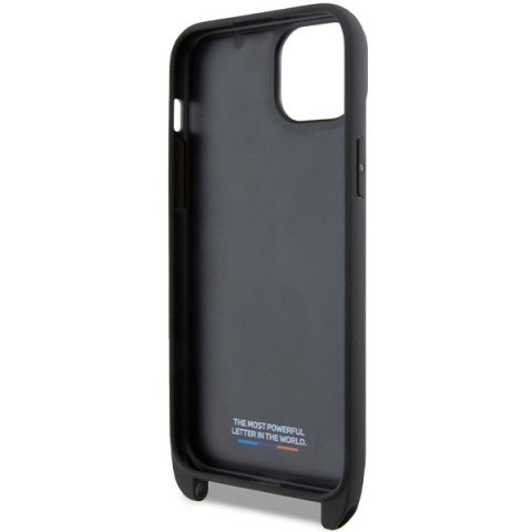 Etui iPhone 15 / 14 / 13 BMW czarne hardcase M Edition Carbon Stripe & Strap