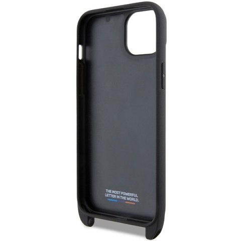 Etui iPhone 15 / 14 / 13 BMW czarne hardcase M Edition Carbon Tricolor Lines & Strap