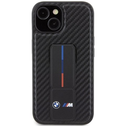 Etui BMW BMHCP15SGSPCCK Apple iPhone 15 hardcase Grip Stand Smooth & Carbon czarny/black