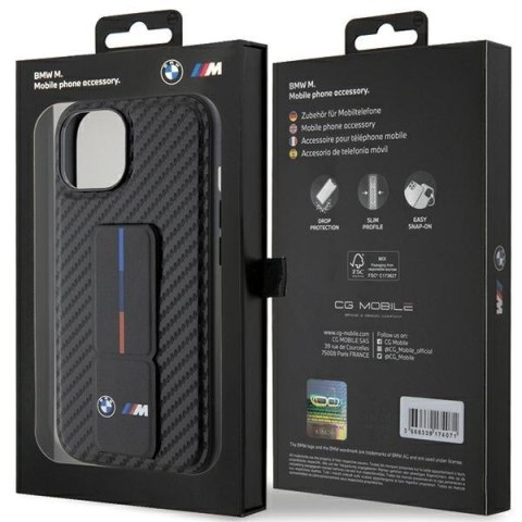 Etui BMW BMHCP15SGSPCCK Apple iPhone 15 hardcase Grip Stand Smooth & Carbon czarny/black