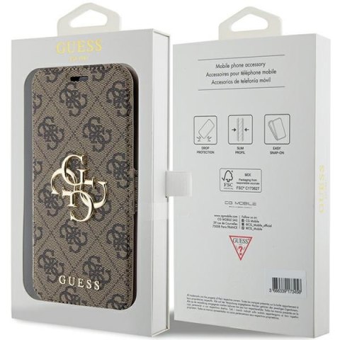 Etui na telefon iPhone 15/14/13 Guess GUBKP15S4GMGBR brązowe book