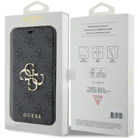 Etui iPhone 15 / 14 / 13 Guess GUBKP15S4GMGGR szary book 4G Metal Logo