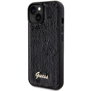 Etui na telefon iPhone 15/14 Guess czarne hardcase Sequin Script Metal