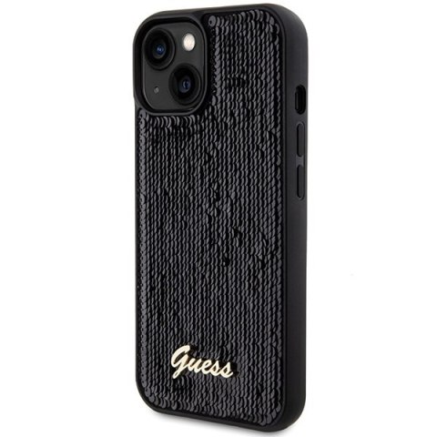 Etui na telefon iPhone 15/14 Guess czarne hardcase Sequin Script Metal