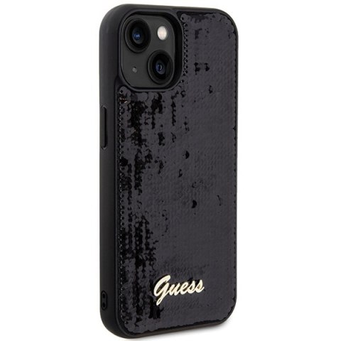 Etui na telefon iPhone 15/14 Guess czarne hardcase Sequin Script Metal