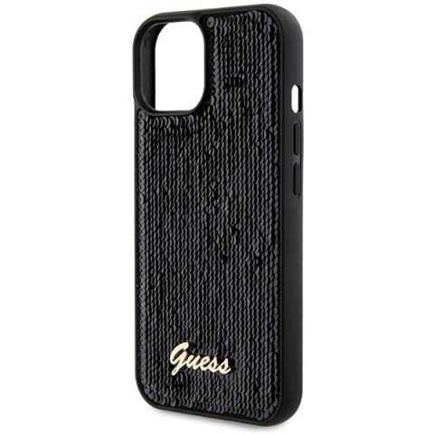 Etui na telefon iPhone 15/14 Guess czarne hardcase Sequin Script Metal