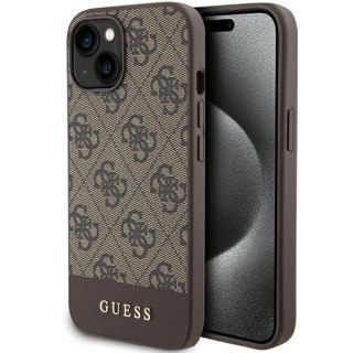 Etui na telefon iPhone 15/14/13 Guess brązowe hardcase 4G Stripe Collection