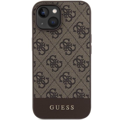 Etui na telefon iPhone 15/14/13 Guess brązowe hardcase 4G Stripe Collection