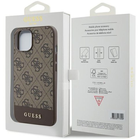 Etui na telefon iPhone 15/14/13 Guess brązowe hardcase 4G Stripe Collection