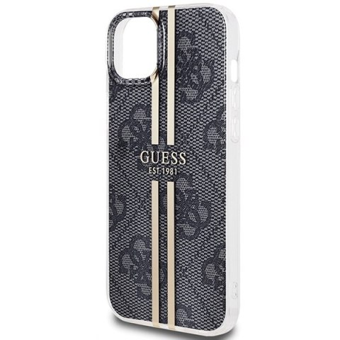 Etui iPhone 15 / 14 / 13 Guess czarne hardcase IML 4G Gold Stripe