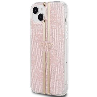 Etui na telefon iPhone 15/14/13 Guess różowe hardcase 4G Gold Stripe