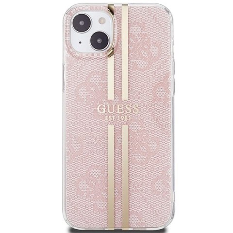 Etui iPhone 15 / 14 / 13 Guess różowe hardcase IML 4G Gold Stripe