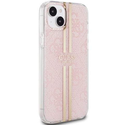 Etui iPhone 15 / 14 / 13 Guess różowe hardcase IML 4G Gold Stripe