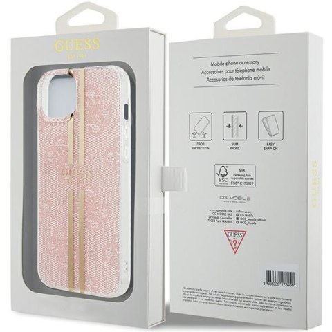 Etui iPhone 15 / 14 / 13 Guess różowe hardcase IML 4G Gold Stripe