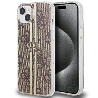 Etui iPhone 15 / 14 / 13 Guess brązowe hardcase IML 4G Gold Stripe