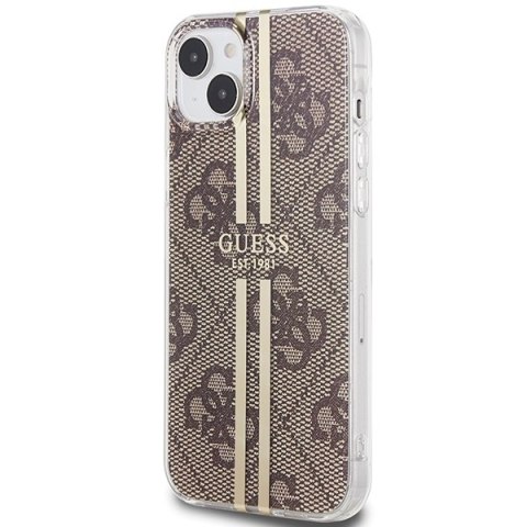 Etui iPhone 15 / 14 / 13 Guess brązowe hardcase IML 4G Gold Stripe