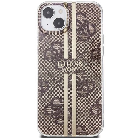 Etui iPhone 15 / 14 / 13 Guess brązowe hardcase IML 4G Gold Stripe