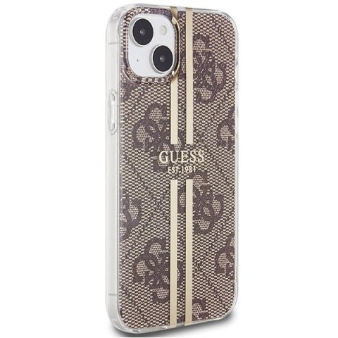 Etui iPhone 15 / 14 / 13 Guess brązowe hardcase IML 4G Gold Stripe