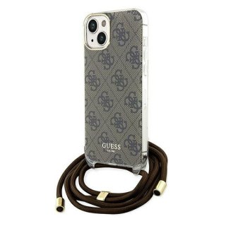 Etui iPhone 15 / 14 Guess brązowe hardcase Crossbody Cord 4G Print