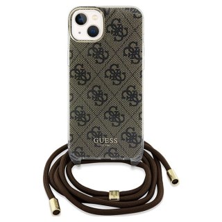 Etui iPhone 15 / 14 Guess brązowe hardcase Crossbody Cord 4G Print