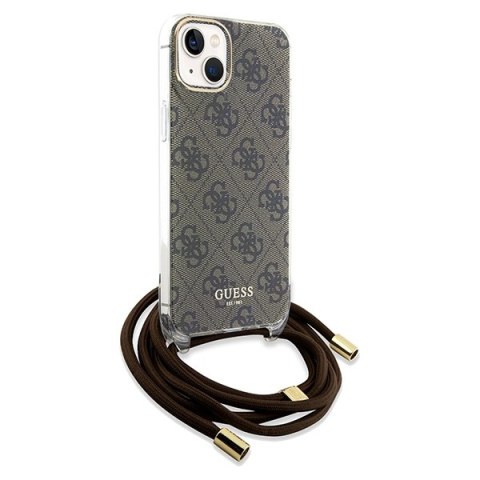 Etui na telefon iPhone 15/14 Guess brązowe hardcase Crossbody 4G Print