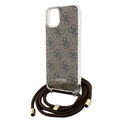 Etui na telefon iPhone 15/14 Guess brązowe hardcase Crossbody 4G Print