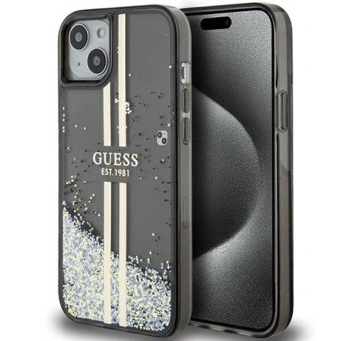 Etui na telefon iPhone 15/14/13 Guess czarne hardcase Liquid Glitter