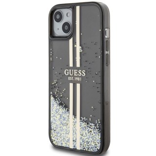 Etui iPhone 15 / 14 / 13 Guess czarne hardcase Liquid Glitter Gold Stripes