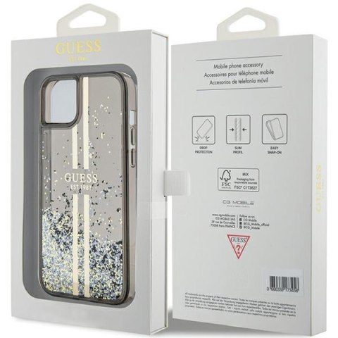 Etui na telefon iPhone 15/14/13 Guess czarne hardcase Liquid Glitter