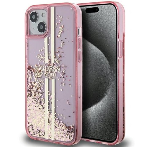 Etui na telefon iPhone 15/14/13 Guess różowe hardcase Liquid Glitter