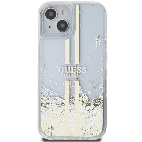 Etui na telefon iPhone 15/14/13 Guess przezroczyste Liquid Glitter Gold