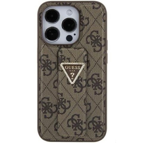 Etui na telefon iPhone 15 Guess brązowe hardcase Grip Stand 4G