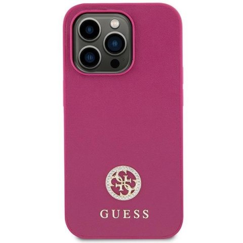 Etui na telefon iPhone 15 Guess różowe hardcase Strass Metal Logo