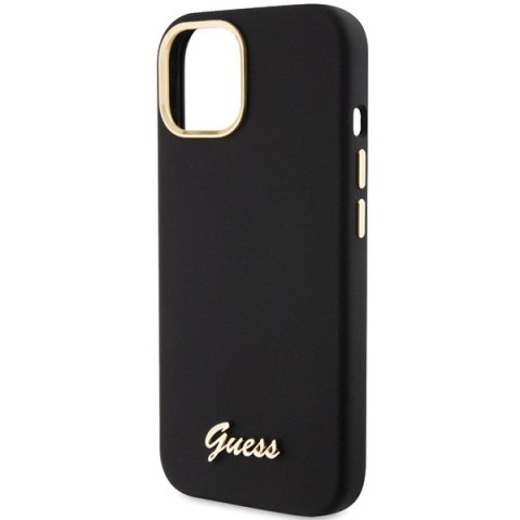 Etui na telefon iPhone 15 Guess czarne hardcase z logo metalowym