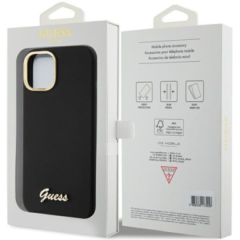 Etui na telefon iPhone 15 Guess czarne hardcase z logo metalowym