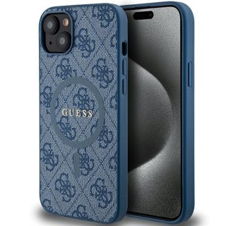 Etui na telefon iPhone 15/14 Guess 4G MagSafe niebieskie skórzane