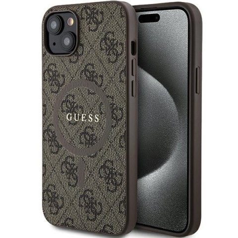 Etui na telefon iPhone 15/14 Guess 4G Leather MagSafe brązowe