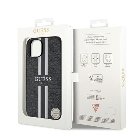 Etui na telefon iPhone 15/14/13 Guess 4G MagSafe czarne paski