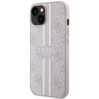 Etui iPhone 15 / 14 / 13 Guess 4G Printed Stripes MagSafe różowe