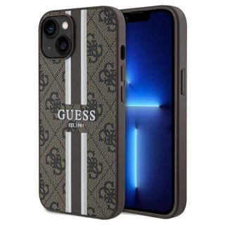 Etui iPhone 15 / 14 / 13 Guess 4G Printed Stripes MagSafe brązowe