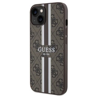 Etui iPhone 15 / 14 / 13 Guess 4G Printed Stripes MagSafe brązowe