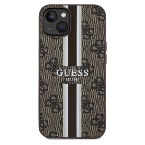 Etui iPhone 15 / 14 / 13 Guess 4G Printed Stripes MagSafe brązowe